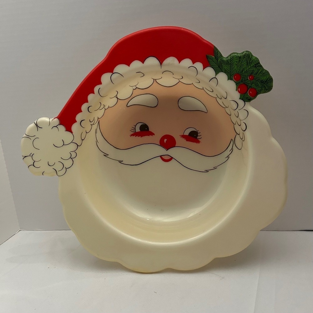 Vintage Santa Face Candy‎ Dish Plate Christmas Holiday Decor